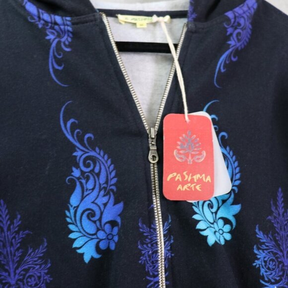 Pashma Arte Hoodie Women’s M Black Blue Cotton Fleece Hand Dyed Print NWT - Picture 10 of 16